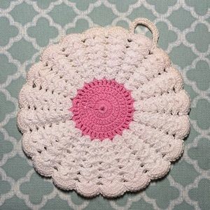Floral Crochet Hot Pad Pink White
